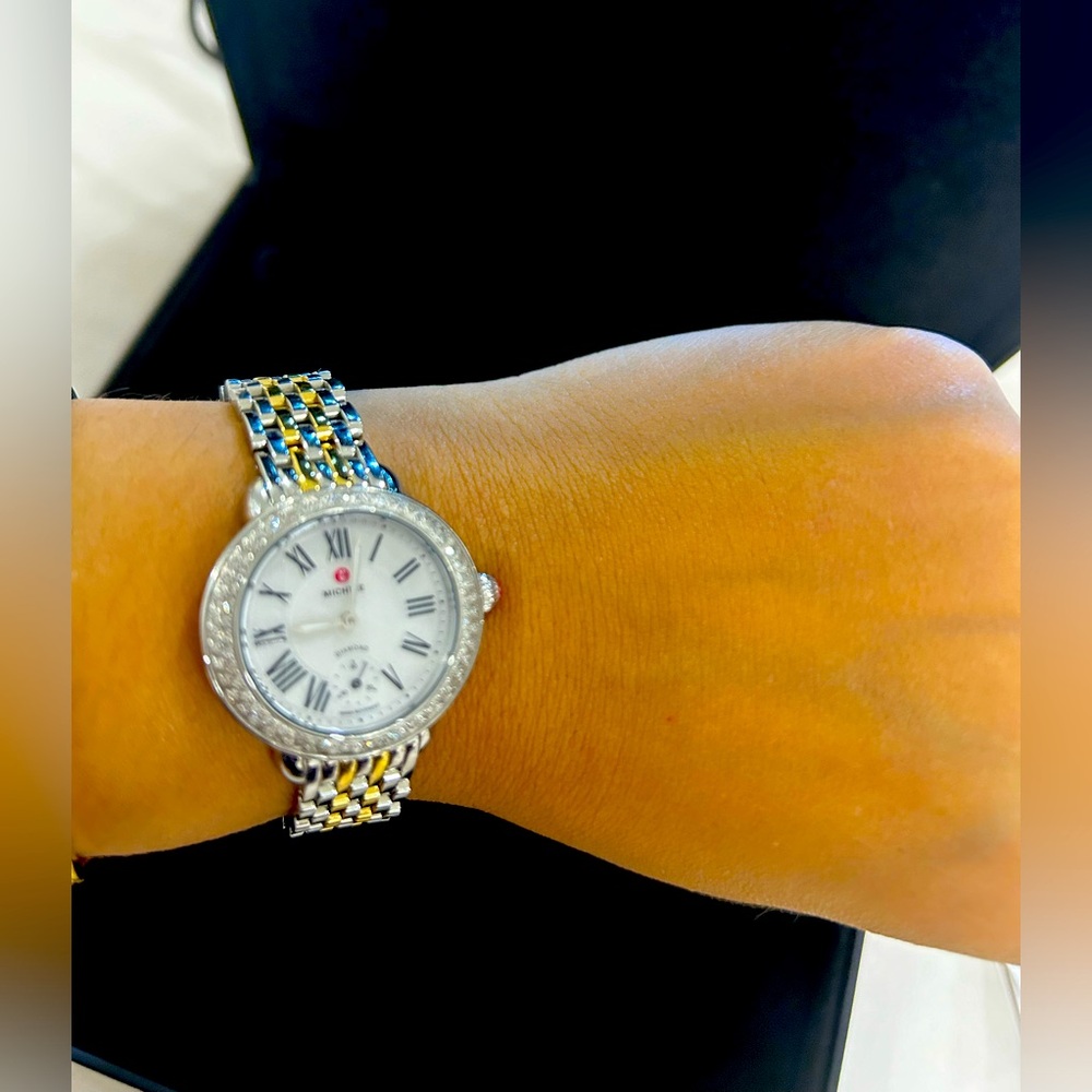 Michele Two-Tone Silver and Gold Diamond-Accented Bracelet Watch